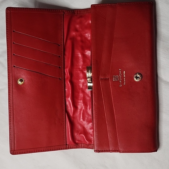 Host pick😍 Givenchy Quilted Long Flap Wallet Red Lambskin converter Crossbody - Picture 6 of 16